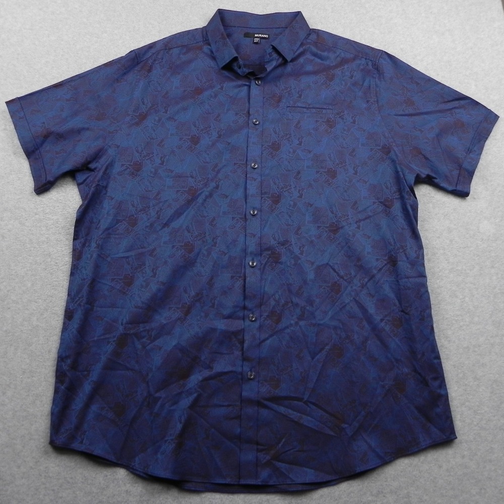 Murano Shirt Mens 2XLT Tall Casual Stretch Button Up Blue Patterned Short Sleeve